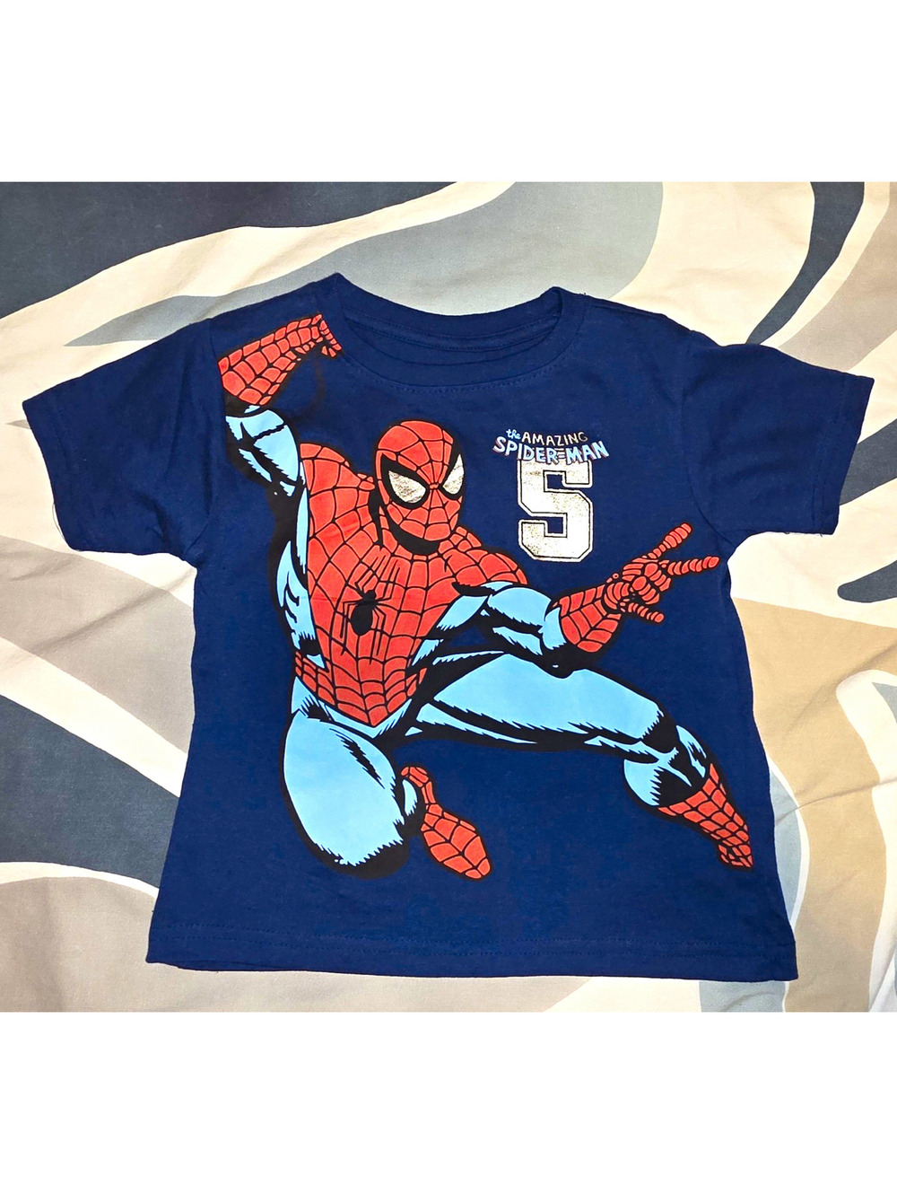 Marvel Spider-Man Boys Size 5 Blue Logo Graphic Print Crew Neck Short Sleeve Tee